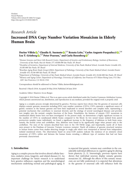 Research Article Increased DNA Copy Number Variation Mosaicism in Elderly Human Brain