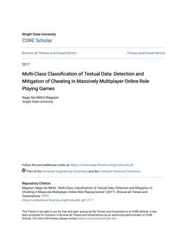 Multi-Class Classification of Textual Data: Detection and Mitigation of Cheating in Massively Multiplayer Online Role Playing Games