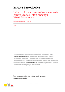 Infrastruktura Komunalna Na Terenie Gminy Szadek - Stan Obecny I Kierunki Rozwoju