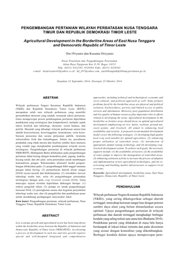 Pengembangan Pertanian Wilayah Perbatasan Nusa Tenggara Timur Dan Republik Demokrasi Timor Leste