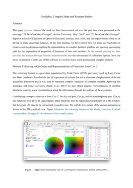 Geogebra, Complex Maps and Riemann Sphere Abstract