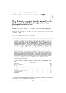 New Defensive Chemical Data for Ground Beetles (Coleoptera: Carabidae): Interpretations in a Phylogenetic Framework