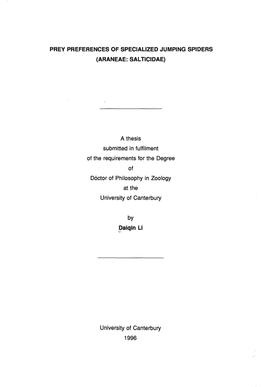 Prey Preferences of Specialized Jumping Spiders (Araneae: Salticidae)