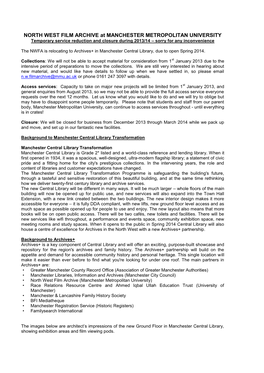 NORTH WEST FILM ARCHIVE at MANCHESTER METROPOLITAN UNIVERSITY Temporary Service Reduction and Closure During 2013/14 – Sorry for Any Inconvenience