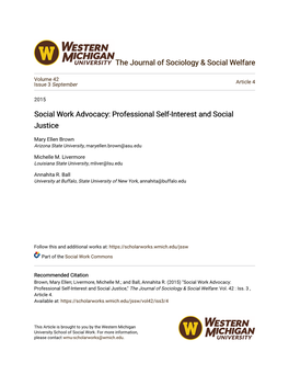 Social Work Advocacy: Professional Self-Interest and Social Justice