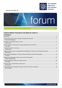 China's Energy Policies in the Wake of Covid-19 Contents