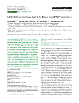 Life Cycle-Based Host Range Analysis for Tomato Spotted Wilt Virus in Korea