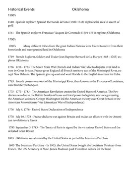 Historical Events Oklahoma 1500’S