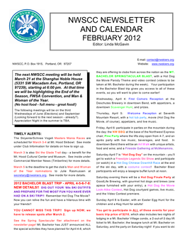 NWSCC NEWSLETTER and CALENDAR FEBRUARY 2012 Editor: Linda Mcgavin