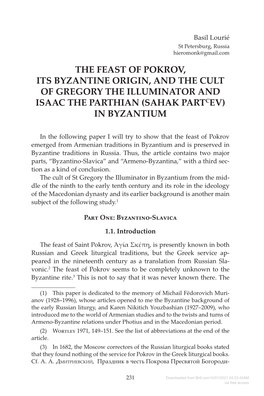 The Feast of Pokrov, Its Byzantine Origin, and the Cult of Gregory the Illuminator and Isaac the Parthian (Sahak Partcev) in Byzantium