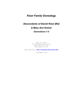 Kiser Family Genealogy