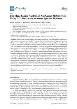 The Megadiverse Australian Ant Genus Melophorus: Using CO1 Barcoding to Assess Species Richness