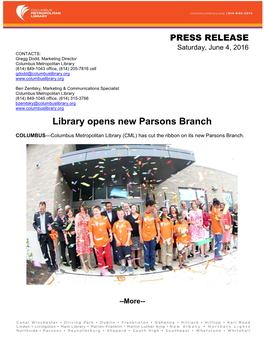 Library Opens New Parsons Branch