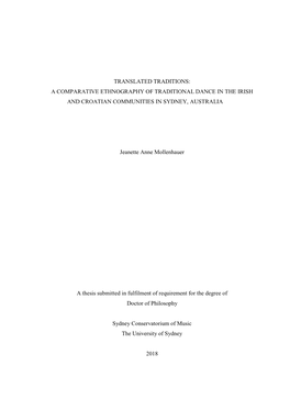 A Comparative Ethnography of Traditional Dance in the Irish and Croatian Communities in Sydney, Australia