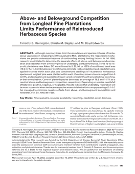 And Belowground Competition from Longleaf Pine Plantations Limits Performance of Reintroduced Herbaceous Species