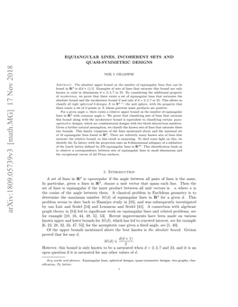 EQUIANGULAR LINES, INCOHERENT SETS and QUASI-SYMMETRIC DESIGNS 3 the Same for Sets of Lines That Saturate the Relative Bound