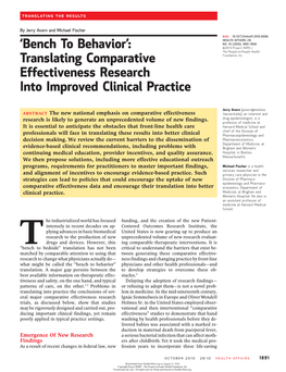 'Bench to Behavior': Translating Comparative Effectiveness