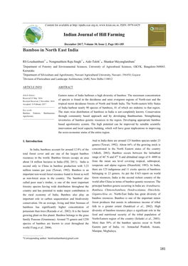 Indian Journal of Hill Farming Bamboo in North East India