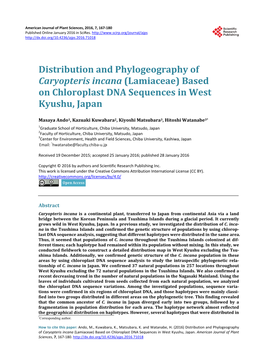 Distribution and Phylogeography of Caryopteris Incana (Lamiaceae) Based on Chloroplast DNA Sequences in West Kyushu, Japan