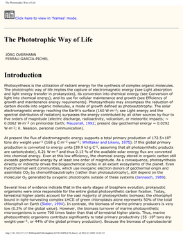 The Phototrophic Way of Life