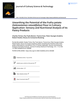 Unearthing the Potential of the Frafra Potato (Solenostemon Rotundifolius) Flour in Culinary Application: Sensory and Nutritional Analysis of Its Pastry Products