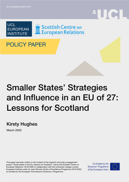 Smaller States' Strategies and Influence in an EU of 27: Lessons for Scotland