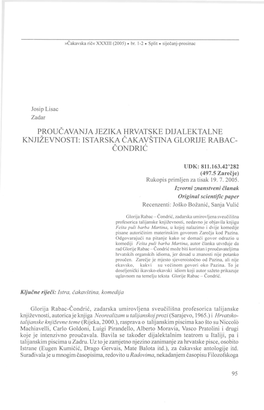 Proucavanja Jezika Hrvatske Dijalektalne Knjizevnosti: Istarska Cakavstina Glorije Rabac- Condric