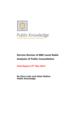 Service Review of BBC Local Radio Analysis of Public Consultation