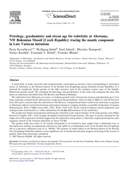 Petrology, Geochemistry and Zircon Age for Redwitzite at Abertamy, NW