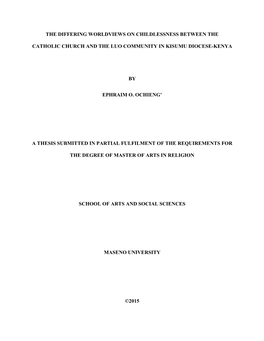The Differing Worldviews on Childlessness Between the Catholic Church and the Luo Community in Kisumu Diocese-Kenya by Ephraim