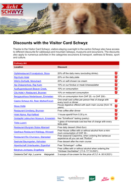 Discounts with the Visitor Card Schwyz