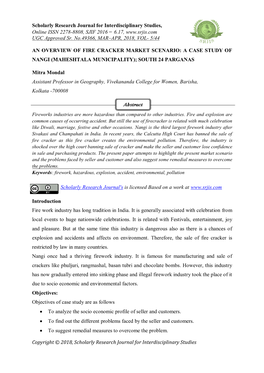 An Overview of Fire Cracker Market Scenario: a Case Study of Nangi (Maheshtala Municipality); South 24 Parganas