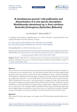 Neobidessodes Darwiniensis Sp. N. from Northern Australia (Coleoptera, Dytiscidae, Bidessini)