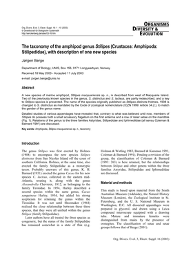 The Taxonomy of the Amphipod Genus Stilipes (Crustacea: Amphipoda: Stilipedidae), with Description of One New Species