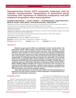 Reprogramming Human A375 Amelanotic Melanoma Cells By