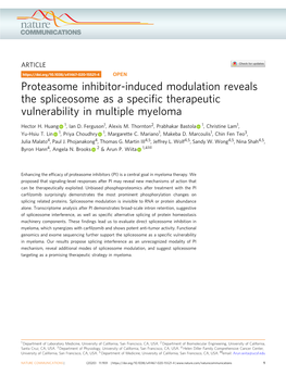 Proteasome Inhibitor-Induced Modulation Reveals the Spliceosome As a Speciﬁc Therapeutic Vulnerability in Multiple Myeloma