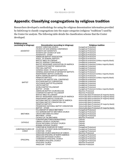 Appendix: Classifying Congregations by Religious Tradition