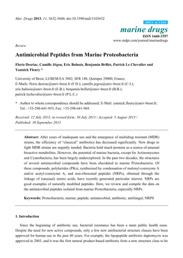 Antimicrobial Peptides from Marine Proteobacteria