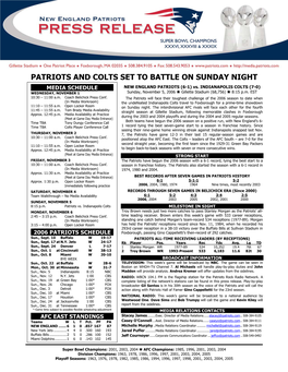 Patriots and Colts Set to Battle on Sunday Night