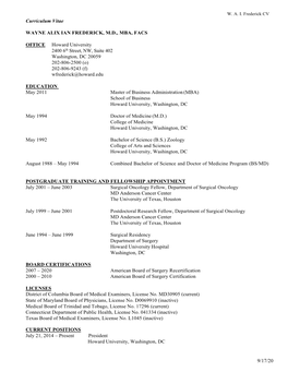 Curriculum Vitae WAYNE ALIX IAN FREDERICK, M.D., MBA, FACS