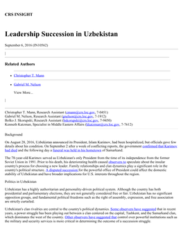 Leadership Succession in Uzbekistan