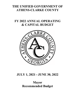 JUNE 30, 2022 Mayor Recommended Budget