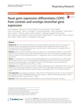 Nasal Gene Expression Differentiates COPD from Controls and Overlaps Bronchial Gene Expression Ilse M