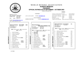WORLD BOXING ASSOCIATION GILBERTO MENDOZA PRESIDENT OFFICIAL RATINGS AS of SEPTEMBER – OCTOBER 2003 Created on November 2003 MEMBERS