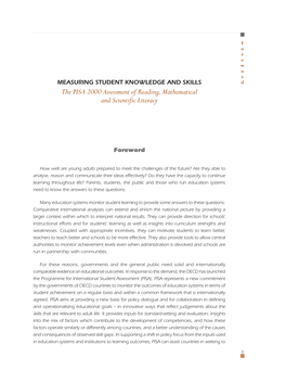 The PISA 2000 Assessment of Reading, Mathematical and Scientific Literacy