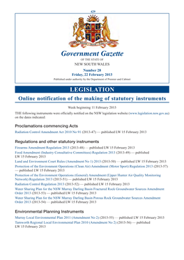 New South Wales Government Gazette No. 8 of 22 February 2013