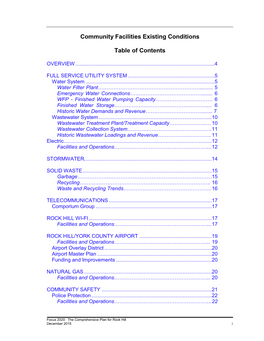 Community Facilities Existing Conditions Table of Contents