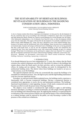 The Sustainability of Heritage Buildings: Revitalization of Buildings in the Bandung Conservation Area, Indonesia