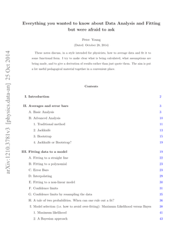 Arxiv:1210.3781V3 [Physics.Data-An] 25 Oct 2014 I.Ftigdt Oamodel a to Data Fitting III