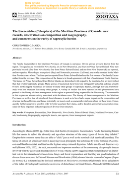 Of the Maritime Provinces of Canada: New Records, Observations on Composition and Zoogeography, and Comments on the Rarity of Saproxylic Beetles